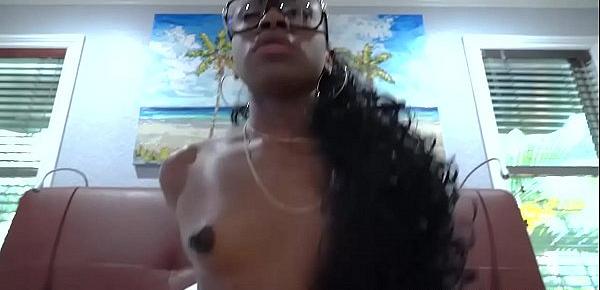  Hot ebony princess Anne Amari squeezes her tits while getting fingered